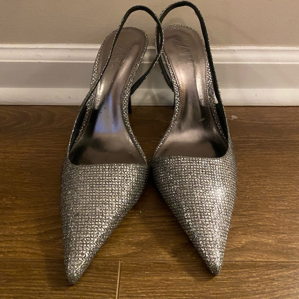 Zara Silver Glitter Heels